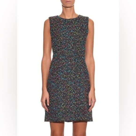 Diane von Furstenberg Carrie II Colorful Round Neck Solid Half Back Tweed sz 10 - Picture 2 of 13